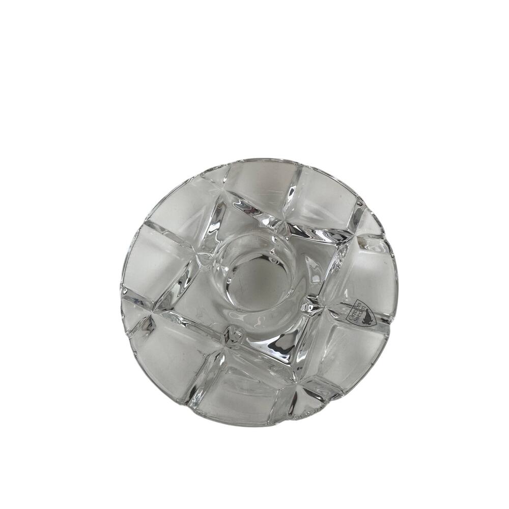 Orrefors Clear Tea Light Candle Holder Crystal Glass Round Abstract Hand Blown